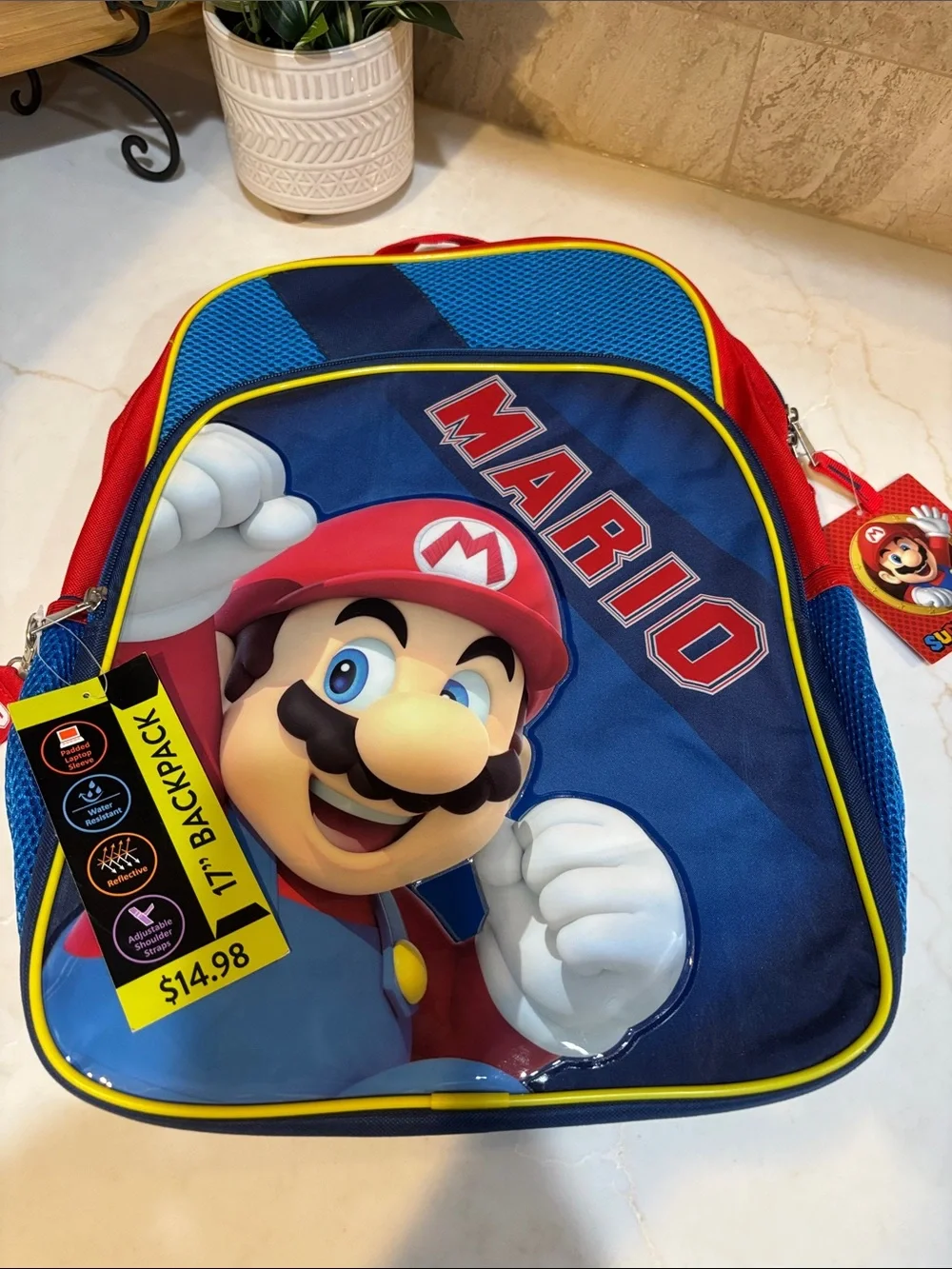 Nintendo Mario 17” Kids Backpack - Blue, Red & Yellow